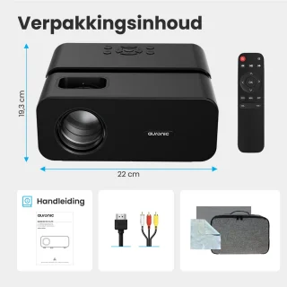 Auronic Beamer 10.000 Lumen - WiFi - 1080P Full HD - Streamen vanaf je telefoon - Smart Mini Beamer - HDMI-kabel - Afstandsbediening en Projectiescherm - Zwart