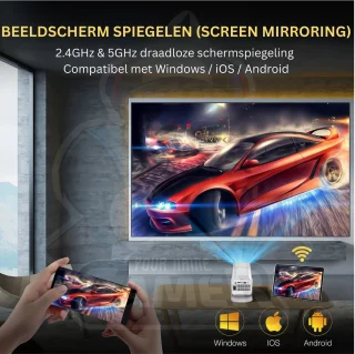 Projector met 4K-ondersteuning – 1080P HD Mini Beamer voor Films, Games & Presentaties – Inclusief 2 Draadloze Gamecontrollers - WiFi6 & Bluetooth 5.4