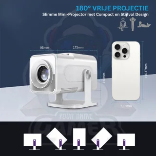 Projector met 4K-ondersteuning – 1080P HD Mini Beamer voor Films, Games & Presentaties – Inclusief 2 Draadloze Gamecontrollers - WiFi6 & Bluetooth 5.4