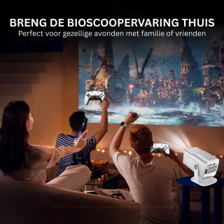 Projector met 4K-ondersteuning – 1080P HD Mini Beamer voor Films, Games & Presentaties – Inclusief 2 Draadloze Gamecontrollers - WiFi6 & Bluetooth 5.4