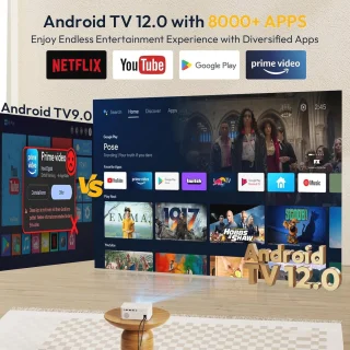 Draagbare Mini-Beamer met Android 12, 1080p en WiFi 6
