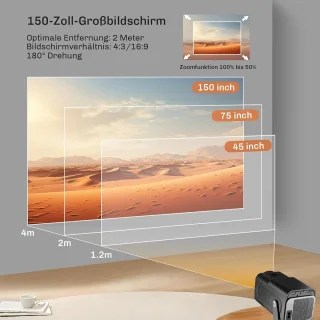 1080p Full HD Mini-Beamer met Android TV, Wifi en Bluetooth - Draagbare Korte Afstand Projector voor Thuisbioscoop met 270 Graden Draaifunctie - Zoom Optie voor Mobiele Telefoon
