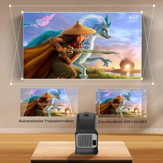 1080p Full HD Mini-Beamer met Android TV, Wifi en Bluetooth - Draagbare Korte Afstand Projector voor Thuisbioscoop met 270 Graden Draaifunctie - Zoom Optie voor Mobiele Telefoon