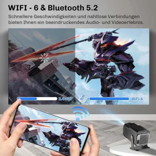 1080p Full HD Mini-Beamer met Android TV, Wifi en Bluetooth - Draagbare Korte Afstand Projector voor Thuisbioscoop met 270 Graden Draaifunctie - Zoom Optie voor Mobiele Telefoon