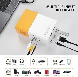 Mini Beamer - Input tot 1080P Full HD - Projector - Mini Projector - HDMI - USB - Wit / geel - Smartphone - Draagbaar - Ingebouwde speaker