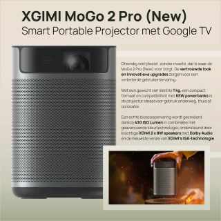 XGIMI MoGo 2 (GTV) Pro Draagbare Smart-Projector + Multi-Angle Stand – Full HD 1080p – 430 ISO Lumen – Google TV met Netflix – Dolby Audio