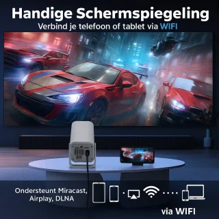 Mini Beamer - Draagbare Projector - 4K Decoder - 720P HD - Smart Projector - WiFi 6 - Bluetooth 5.0 - Home Cinema - Buitenbioscoop - Rotatie 180° - Auto Keystone - Stil Geluid - Compact - HDMI - USB - Voor Smartphone & Laptop