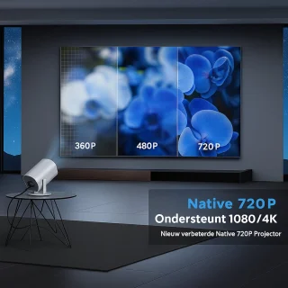 Mini Beamer - Draagbare Projector - 4K Decoder - 720P HD - Smart Projector - WiFi 6 - Bluetooth 5.0 - Home Cinema - Buitenbioscoop - Rotatie 180° - Auto Keystone - Stil Geluid - Compact - HDMI - USB - Voor Smartphone & Laptop