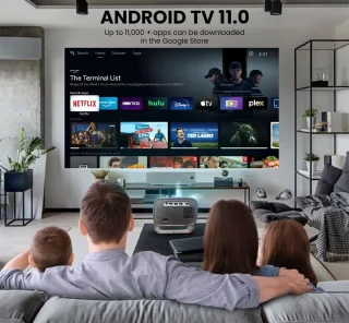 Mrs. Jones 360° draaibare mini-beamer 1080p Android 11.0 wandprojector met luidspreker Netflix auto-focus 2 + 16 GB tv-beamer bluetooth - krachtige projectie .