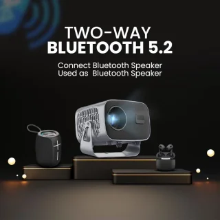 Mrs. Jones 360° draaibare mini-beamer 1080p Android 11.0 wandprojector met luidspreker Netflix auto-focus 2 + 16 GB tv-beamer bluetooth - krachtige projectie .