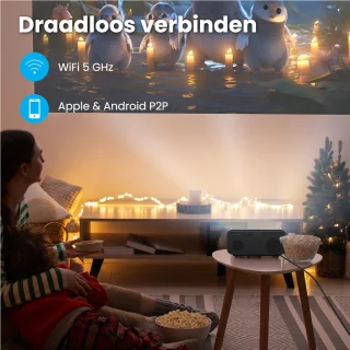 Auronic Beamer 10.000 Lumen - WiFi Projector - 1080P Full HD Streamen vanaf je telefoon - Smart Mini Beamer - HDMI-kabel - Afstandsbediening - Zwart