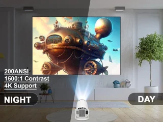 Mini-beamer Auto Keystone 4K/200 ANSI projector met wifi 6 BT 5.0 - Draagbaar, 130 inch scherm, 180 graden rotatie - Geïntegreerd Android-besturingssysteem 11.0 Beamer