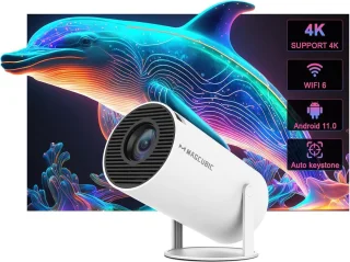 Mini-beamer Auto Keystone 4K/200 ANSI projector met wifi 6 BT 5.0 - Draagbaar, 130 inch scherm, 180 graden rotatie - Geïntegreerd Android-besturingssysteem 11.0 Beamer