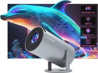 Mini-beamer Auto Keystone 4K/200 ANSI projector met wifi 6 BT 5.0 - Draagbaar, 130 inch scherm, 180 graden rotatie - Geïntegreerd Android-besturingssysteem 11.0 Beamer