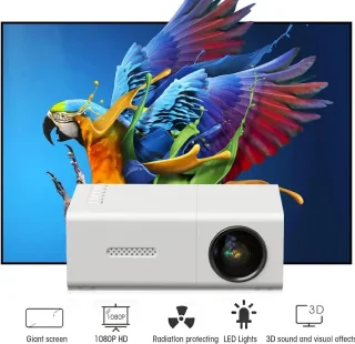Miniprojector, resolutie 1920 x 1080, ondersteuning voor projectiegroottes van 24 tot 60 inch, draagbare projector met afstandsbediening voor films in de buitenbioscoop