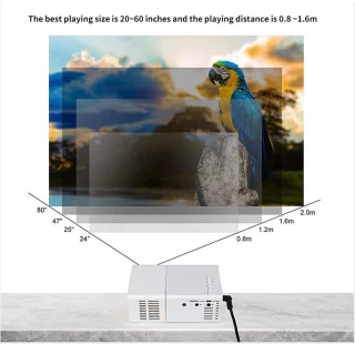 Miniprojector, resolutie 1920 x 1080, ondersteuning voor projectiegroottes van 24 tot 60 inch, draagbare projector met afstandsbediening voor films in de buitenbioscoop