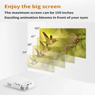 Miniprojector, resolutie 1920 x 1080, ondersteuning voor projectiegroottes van 24 tot 60 inch, draagbare projector met afstandsbediening voor films in de buitenbioscoop