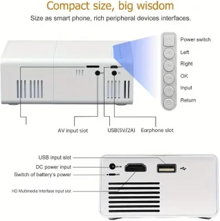 Miniprojector, resolutie 1920 x 1080, ondersteuning voor projectiegroottes van 24 tot 60 inch, draagbare projector met afstandsbediening voor films in de buitenbioscoop