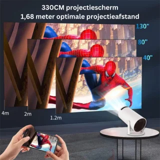 Mini Beamer - Video Projector - 180° Draaicirkel - Wit - Android - 4K/200 ANSI - WiFi 6 - BT 5.0 - Home Cinema