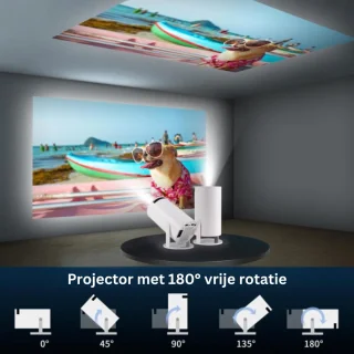 Mini Beamer - Video Projector - 180° Draaicirkel - Wit - Android - 4K/200 ANSI - WiFi 6 - BT 5.0 - Home Cinema
