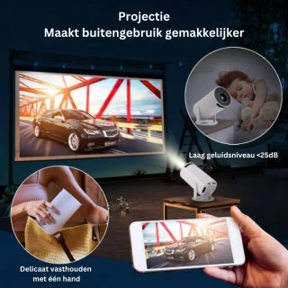 Mini Beamer - Video Projector - 180° Draaicirkel - Wit - Android - 4K/200 ANSI - WiFi 6 - BT 5.0 - Home Cinema