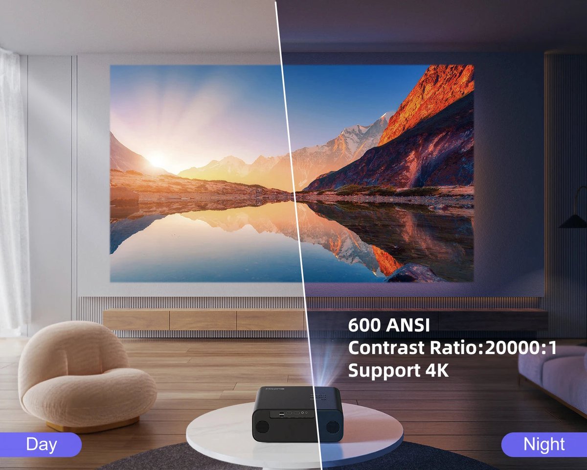 4K Mini Projector FHD 1080P Draagbare Home Theater Beamer Zwart