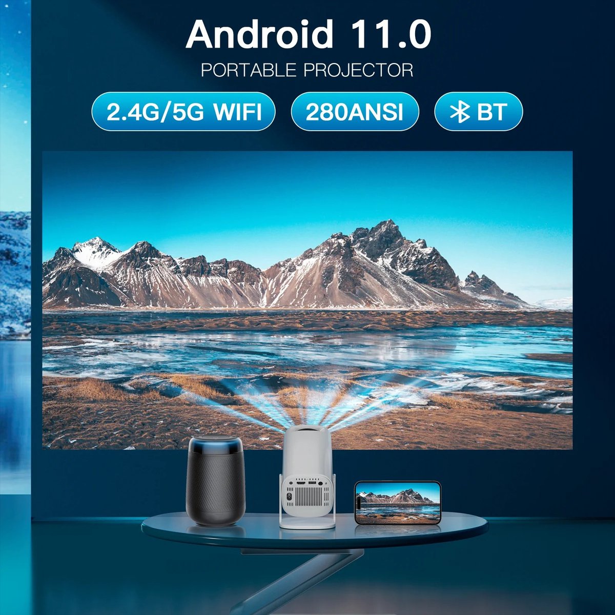 Android 11 Projector Wifi 6 Bluetooth Smart