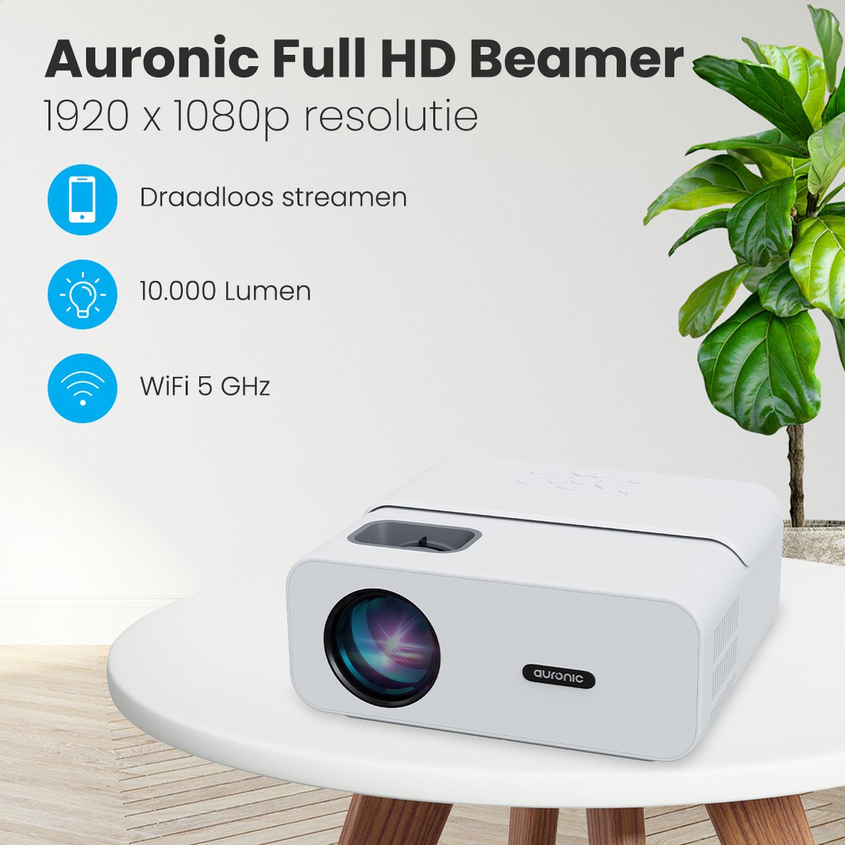 Auronic Beamer 10000 Lumen Full HD Wifi Projector Wit