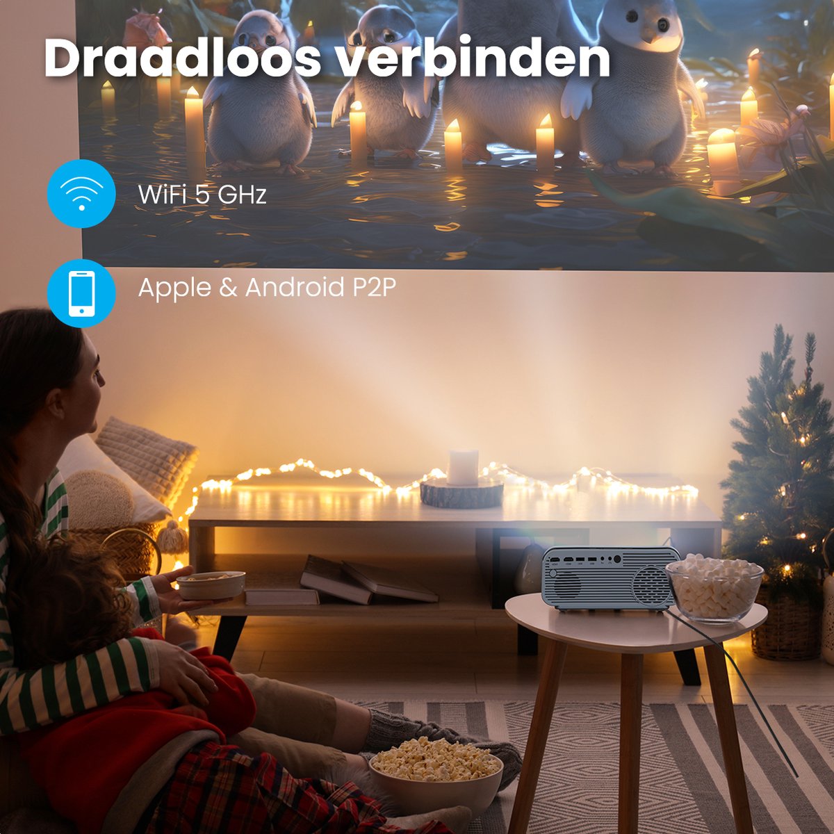 Auronic Beamer 10000 Lumen Full HD Wifi Projector Wit