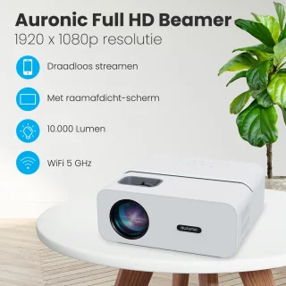 Auronic Beamer 10.000 Lumen Full HD WiFi Smart Mini Beamer Wit