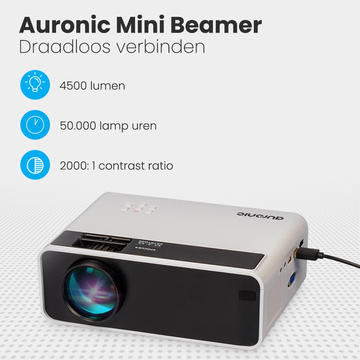 Auronic Mini Beamer HD Ready WiFi 4500 Lumen Wit