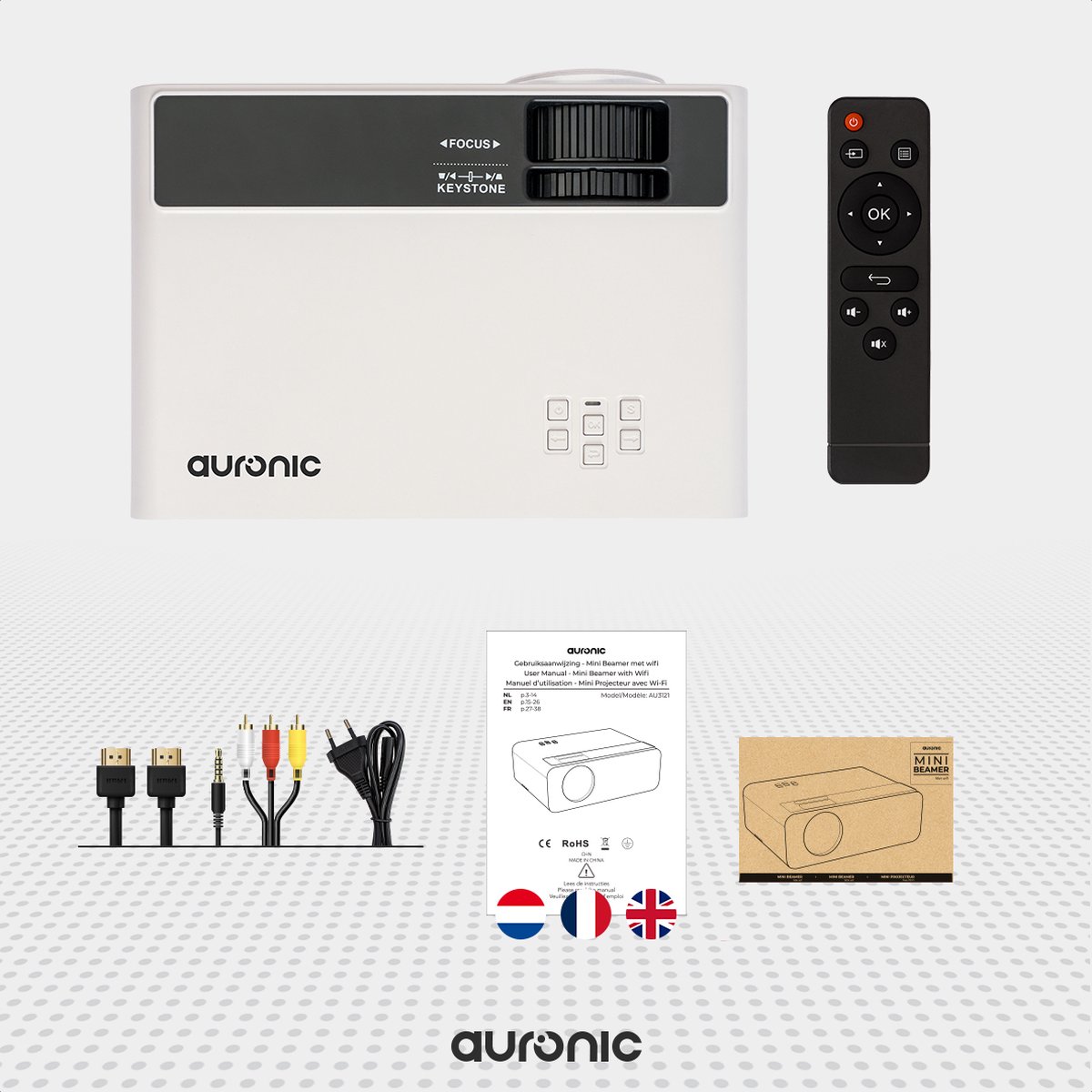 Auronic Mini Beamer HD Ready WiFi 4500 Lumen Wit