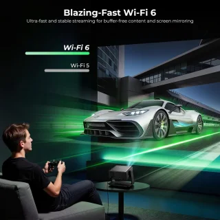 Beamer, compatibel met Netflix 1080P, WiFi6 en Bluetooth | Retroprojector Focus elektrisch / trapeziumcorrectie, compatibel met 100.000 apps, thuisbioscoop/outdoor