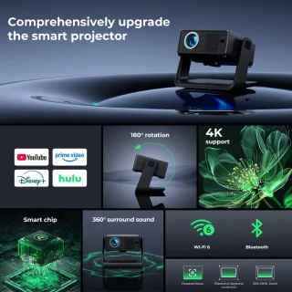 Beamer, compatibel met Netflix 1080P, WiFi6 en Bluetooth | Retroprojector Focus elektrisch / trapeziumcorrectie, compatibel met 100.000 apps, thuisbioscoop/outdoor