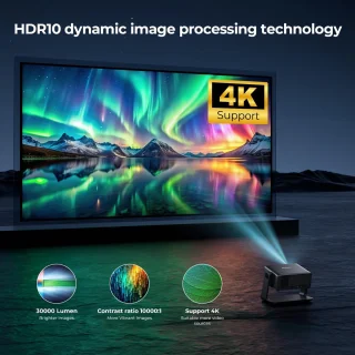 Beamer, compatibel met Netflix 1080P, WiFi6 en Bluetooth | Retroprojector Focus elektrisch / trapeziumcorrectie, compatibel met 100.000 apps, thuisbioscoop/outdoor