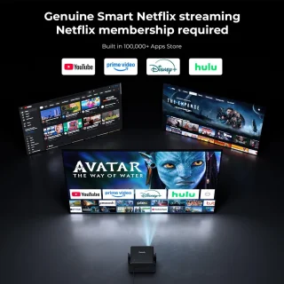 Beamer, compatibel met Netflix 1080P, WiFi6 en Bluetooth | Retroprojector Focus elektrisch / trapeziumcorrectie, compatibel met 100.000 apps, thuisbioscoop/outdoor