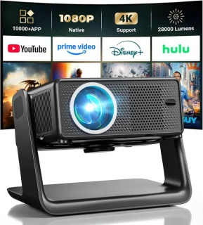 Beamer, compatibel met Netflix 1080P, WiFi6 en Bluetooth | Retroprojector Focus elektrisch / trapeziumcorrectie, compatibel met 100.000 apps, thuisbioscoop/outdoor