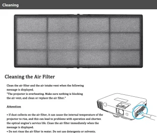 Beamerluchtfilter voor EB-520, EB-525W, EB-530, EB-530S, EB-535W, EB-536Wi, H670ABC, H671ABC, H672ABC, H673ABC en H674ABC projectoren