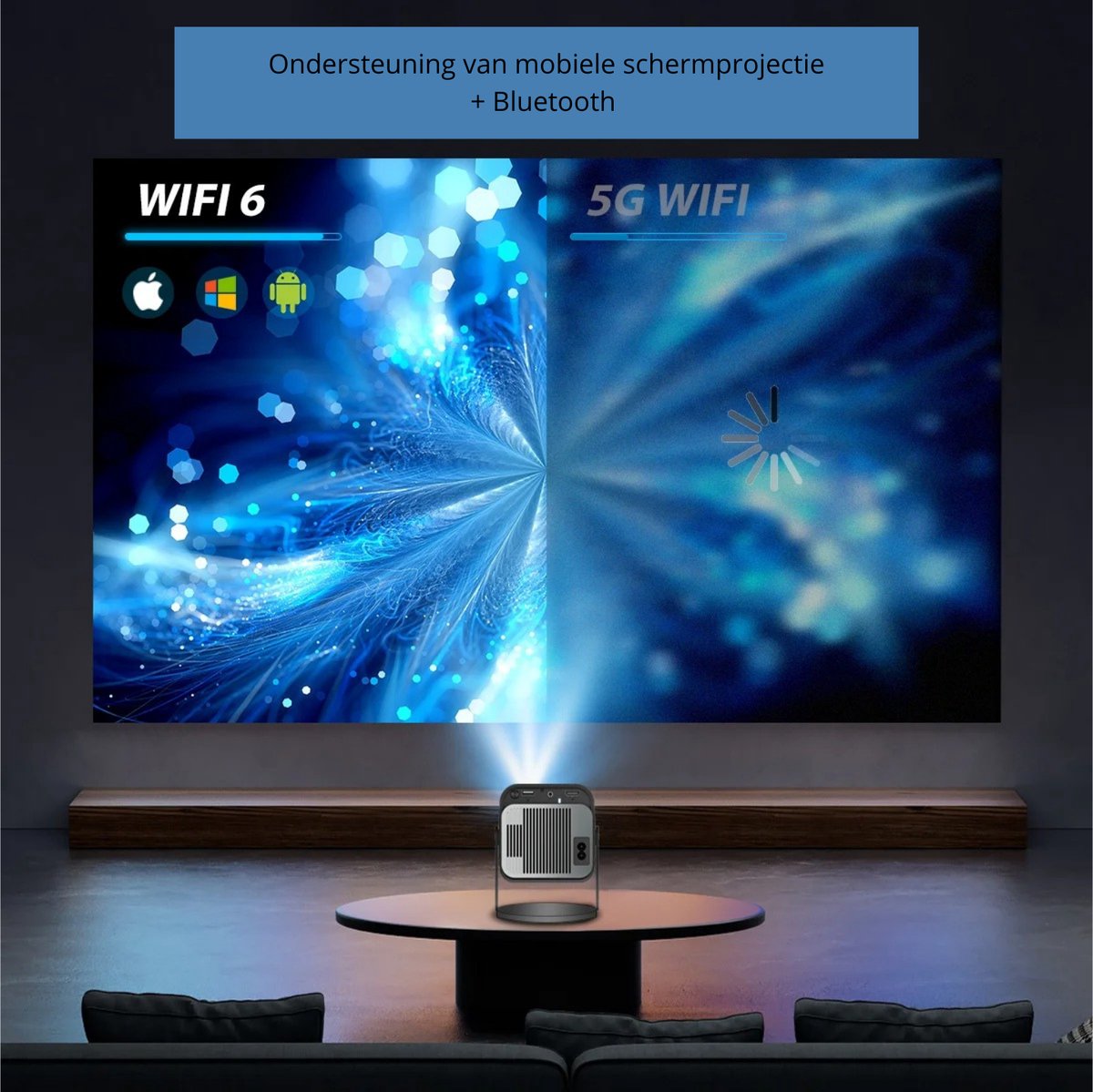 BellissiBo Mini Beamer Projector 1280x720P Android 11
