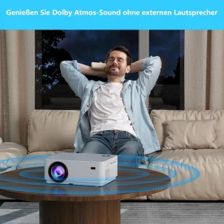 Bluetooth beamer, 4K, Android OS-projector, Native 1080P met autofocus, 800 ANSI lumen, mini-projector voor thuisbioscoop, outdoor, tuin, woonkamer, 9000+ apps, HDMI USB (wit)