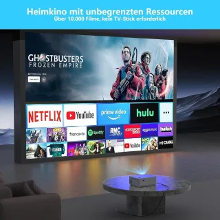 Bluetooth beamer, 4K, Android OS-projector, Native 1080P met autofocus, 800 ANSI lumen, mini-projector voor thuisbioscoop, outdoor, tuin, woonkamer, 9000+ apps, HDMI USB (wit)
