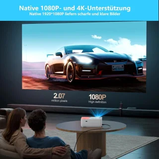 Bluetooth beamer, 4K, Android OS-projector, Native 1080P met autofocus, 800 ANSI lumen, mini-projector voor thuisbioscoop, outdoor, tuin, woonkamer, 9000+ apps, HDMI USB (wit)