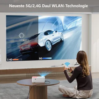 Bluetooth beamer, 4K, Android OS-projector, Native 1080P met autofocus, 800 ANSI lumen, mini-projector voor thuisbioscoop, outdoor, tuin, woonkamer, 9000+ apps, HDMI USB (wit)