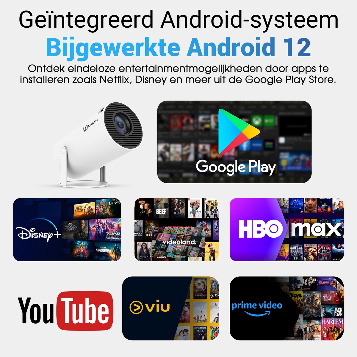 Cahaya 2025 Pro Mini Beamer met Android 11.0