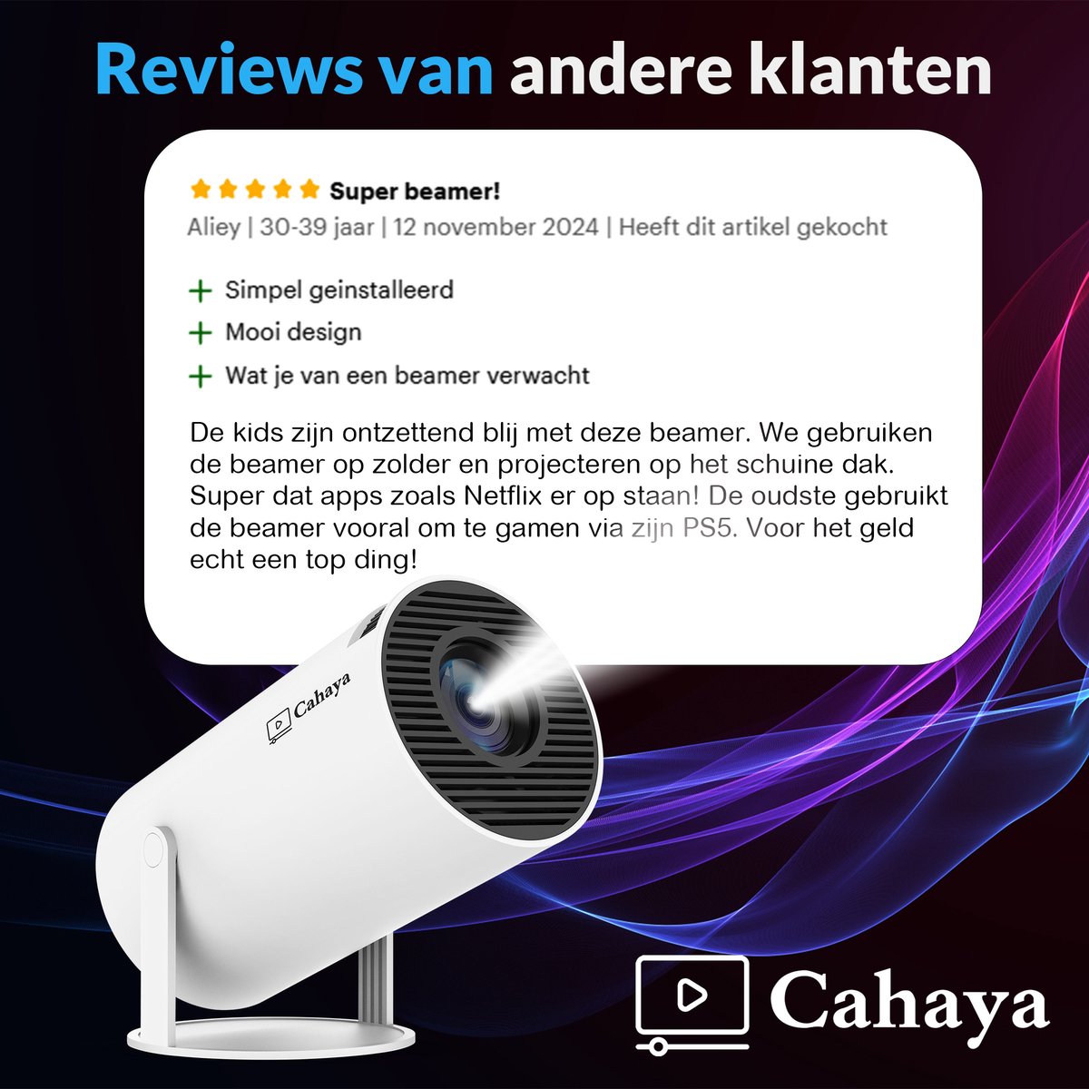 Cahaya 2025 Pro Mini Beamer met Android 11.0