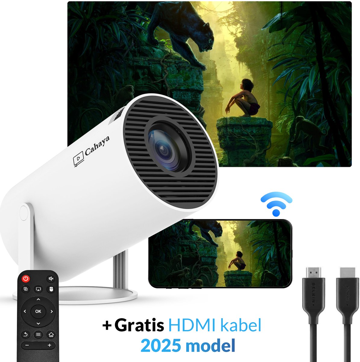 Cahaya 2025 Pro Mini Beamer met Android 11.0