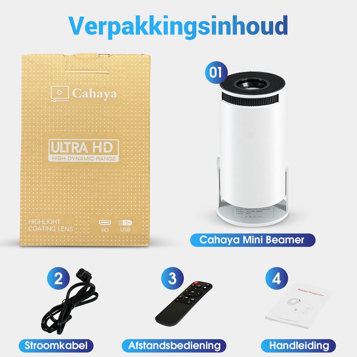 Cahaya 2025 Pro Mini Beamer met Android 11.0