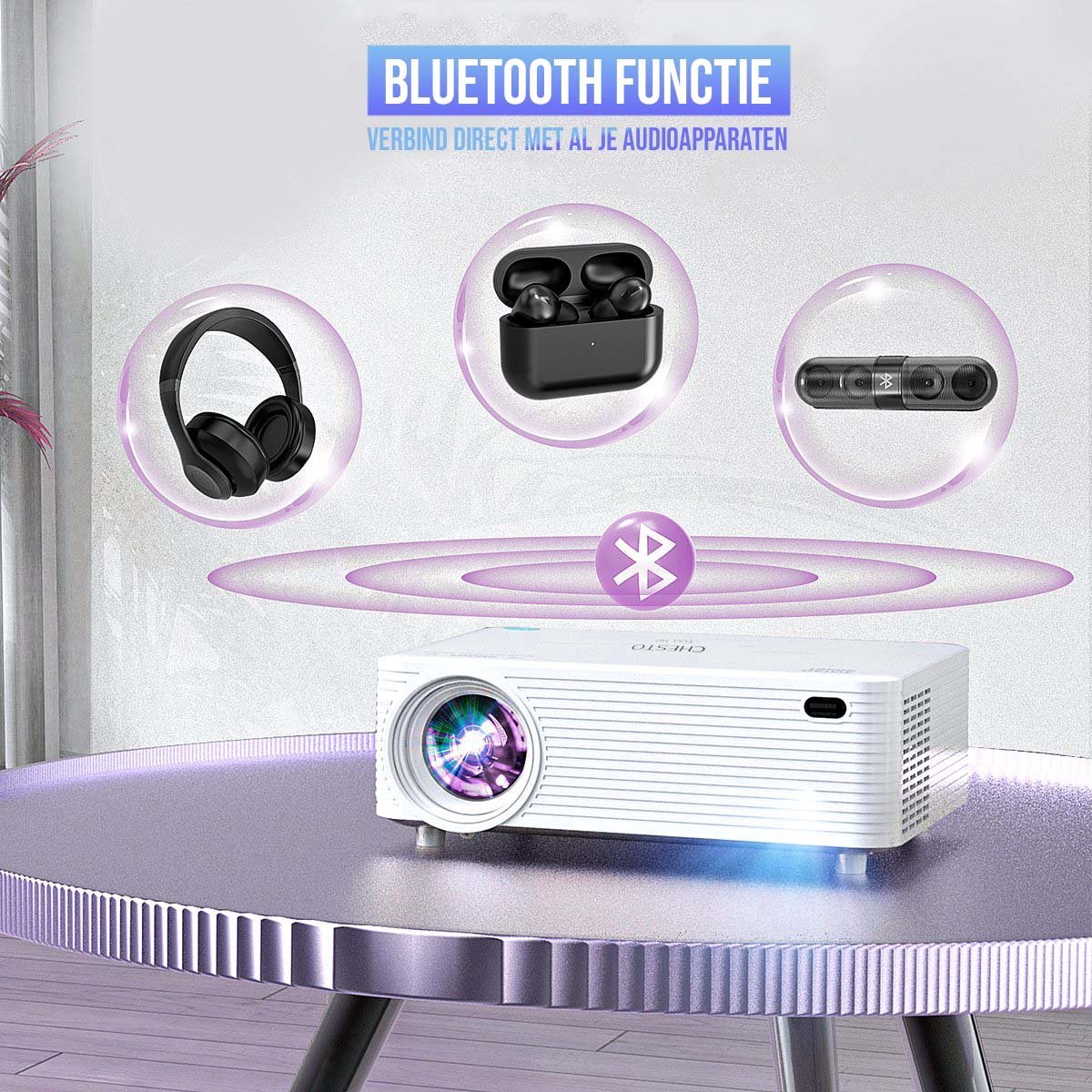 Chesto Beamer Full HD 10.000 Lumen + Projectiescherm