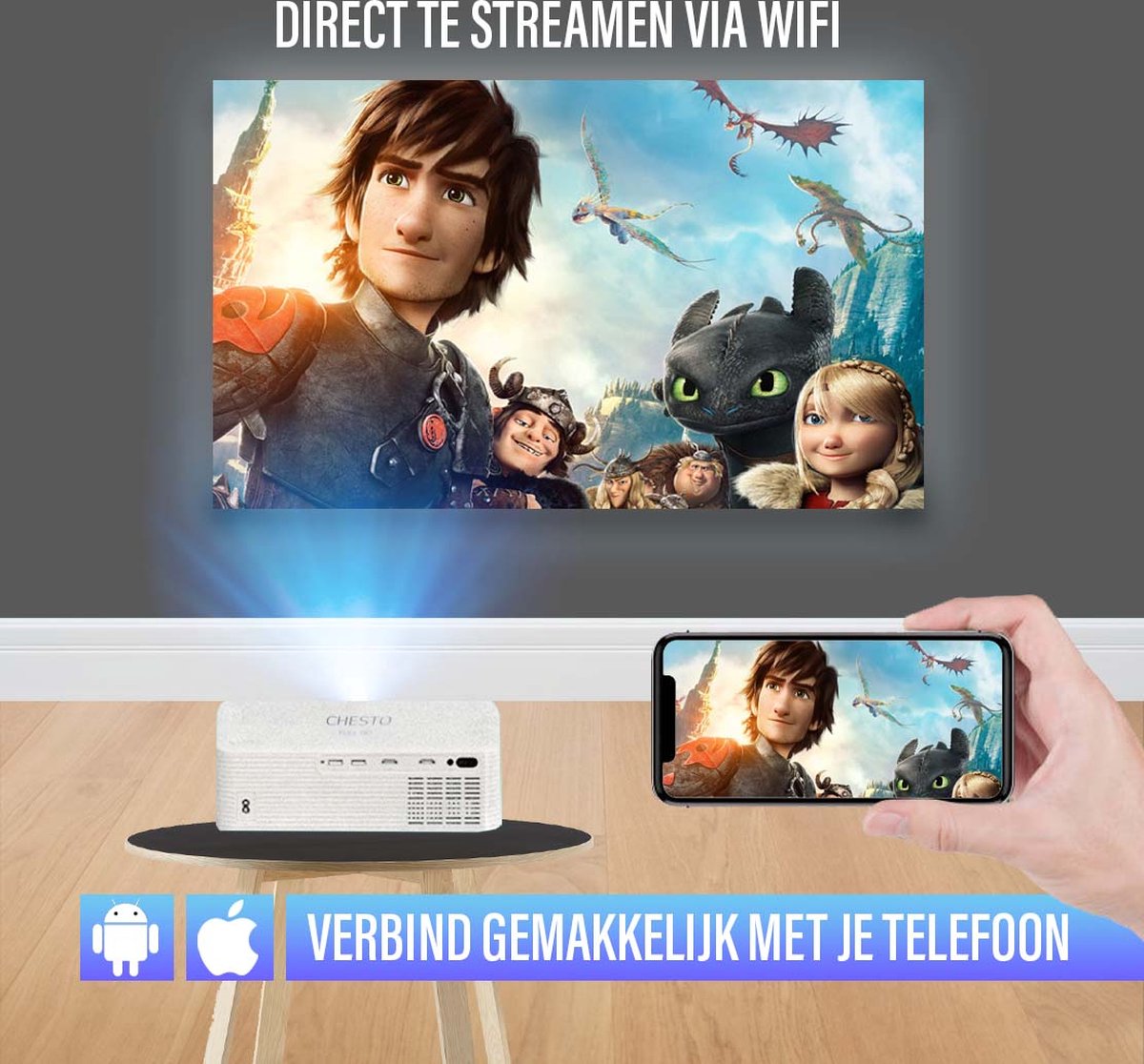 Chesto Beamer FULL HD 10.000 Lumen wifi