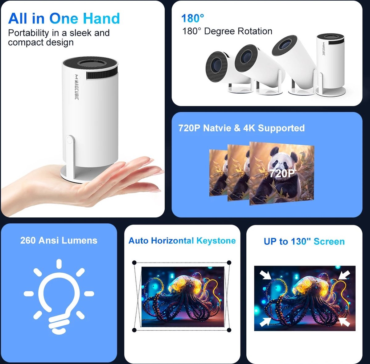 Collox Mini Beamer 4K Android 11 Grijs